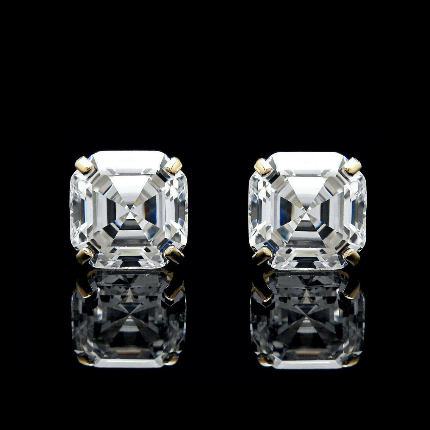 Asscher cut Stud Earrings Solitaire Created Diamond 0.78 - 6.00 ct. T.W. 4k Gold, Push-back