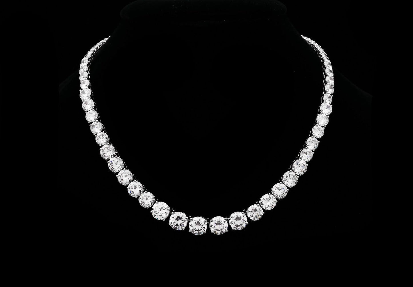 Graduated Tennis Necklace Chain Created Diamond 45.00tcw 925 Solid Sterling Silver, for men, for women, wedding