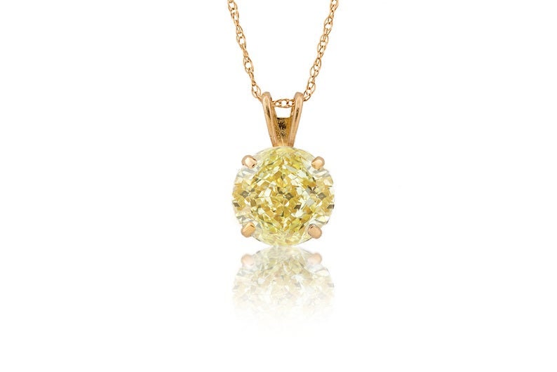 0.25CT-3.00CT Brilliant Round Created Diamond/Gemstone Pendant Solitaire 14K Yellow Gold Charm VVS1