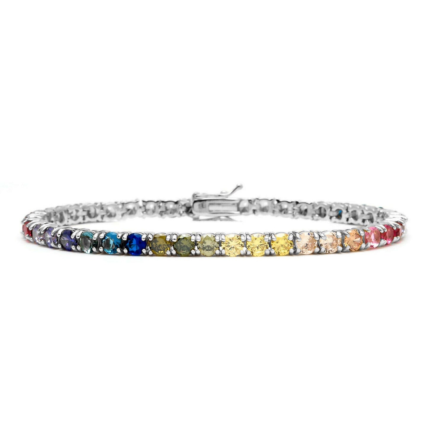 Tennis Bracelet 4mm 12.00TCW Round Cut Multi-Color Gemstone 925 Sterling Silver