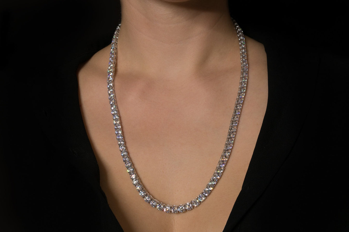 Tennis Necklace 6mm 55.00-99.00TCW Round Created Diamond 925 Solid Sterling Silver