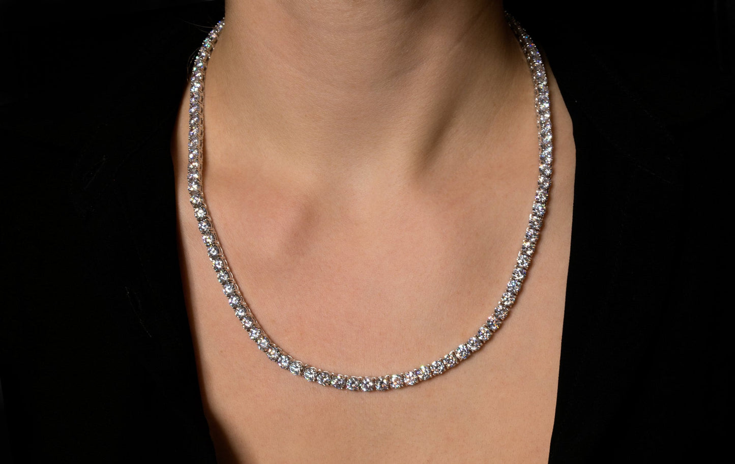 Tennis Necklace 5mm 36.00-67.00TCW Round Created Diamond 925 Solid Sterling Silver Chain