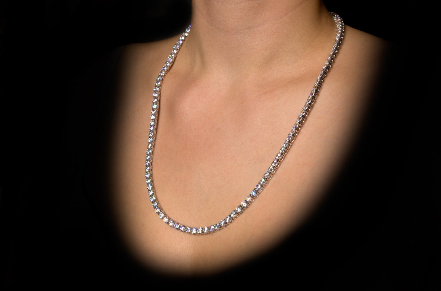 Tennis Necklace 5mm 36.00-67.00TCW Round Created Diamond 925 Solid Sterling Silver Chain