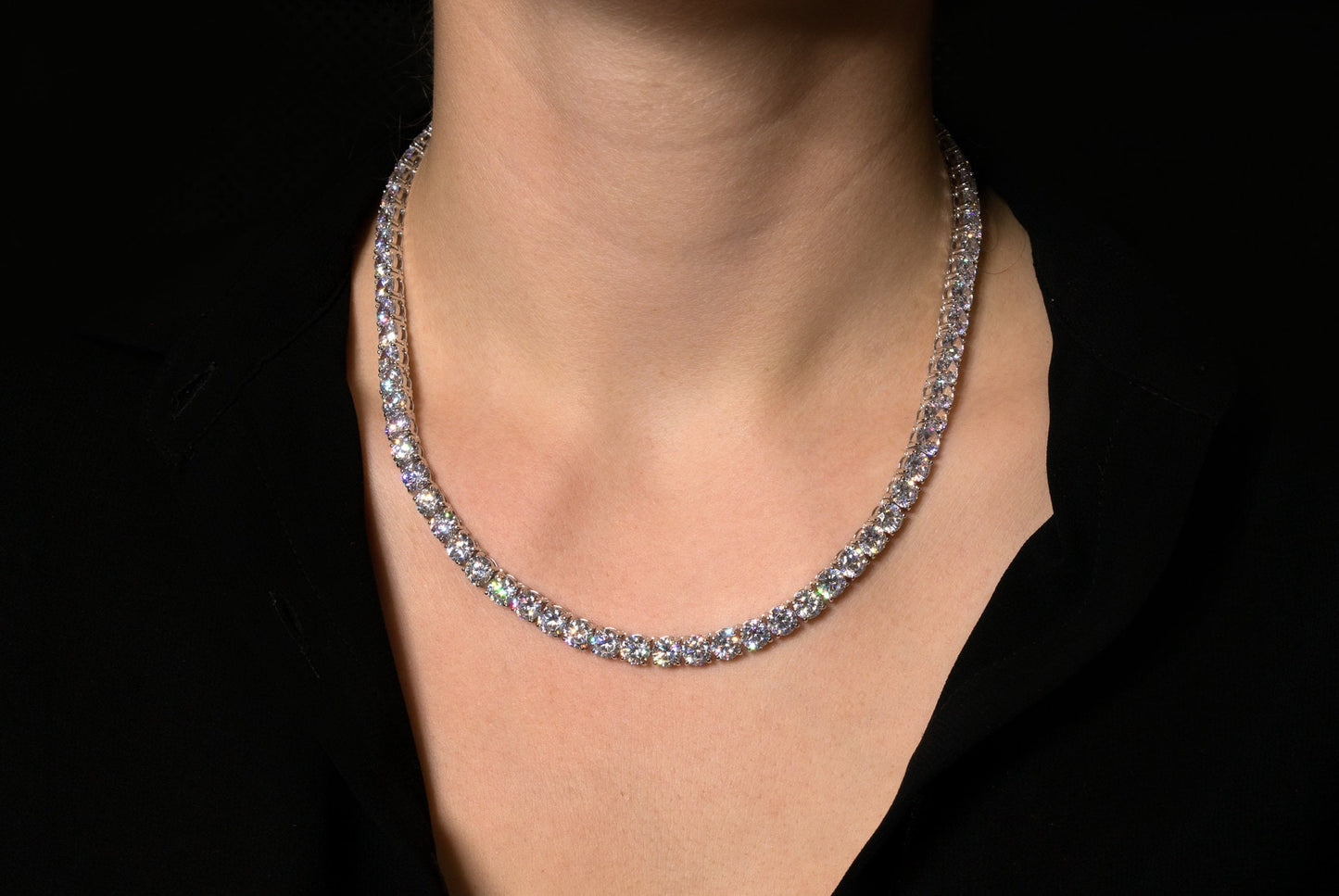 Tennis Necklace 6mm 55.00-99.00TCW Round Created Diamond 925 Solid Sterling Silver