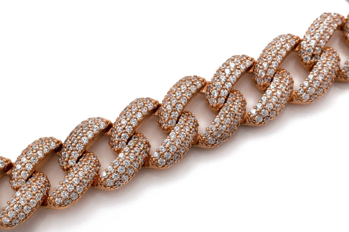 Pave Miami Cuban Curb Link Created Pink Diamond Bracelet Sterling Silver 925 Rose Gold Tone 7.5"