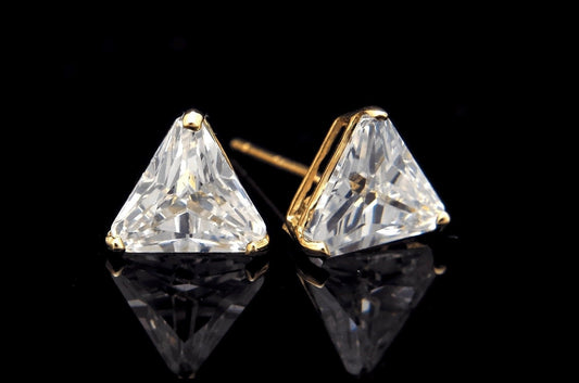 Triangle Cut Created Diamond 0.50-1.52 tow Stud Earrings 14K Solid Yellow or White Gold, for men for women