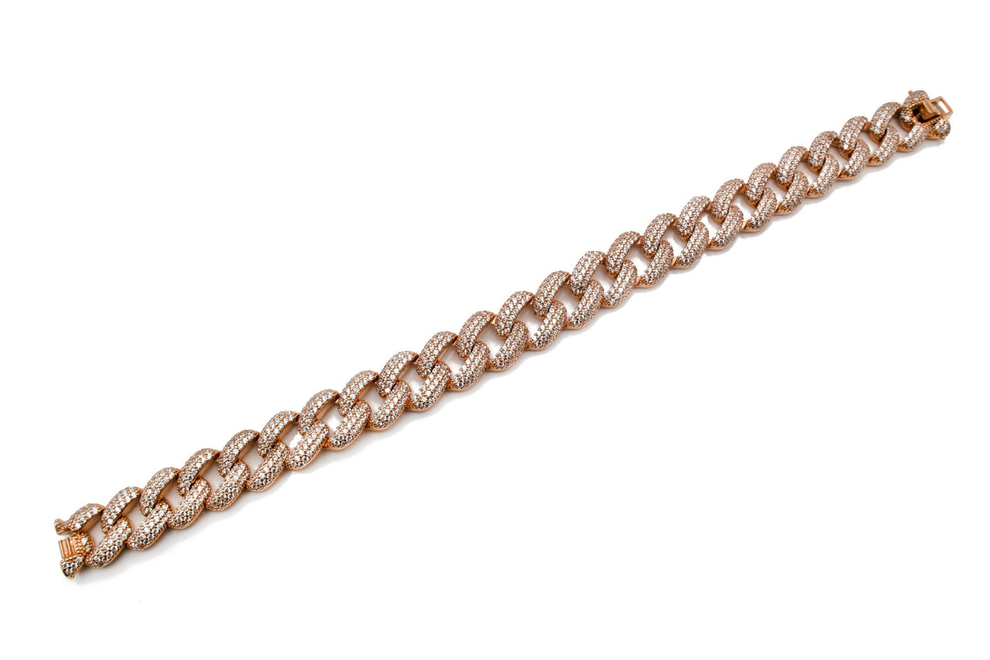 Pave Miami Cuban Curb Link Created Pink Diamond Bracelet Sterling Silver 925 Rose Gold Tone 7.5"