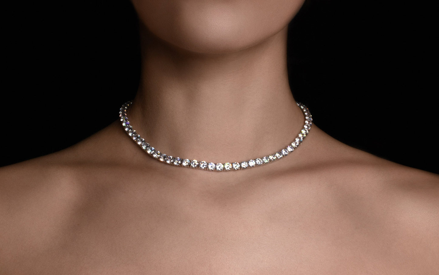 Tennis Necklace 5mm 36.00-67.00TCW Round Created Diamond 925 Solid Sterling Silver Chain