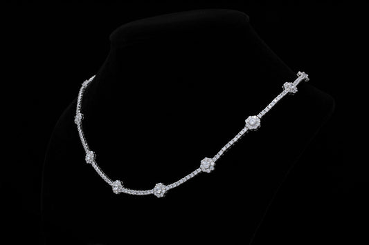 Tennis Flower Necklace 2.5mm 5.00-6.50TCW Round Created Diamond Chain 925 Solid Sterling Silver