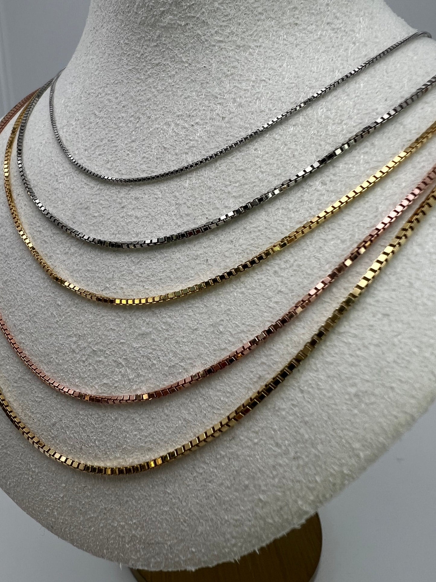 Box Chain Square Necklace 0.8mm /0.9mm/1.1mm for Pendant Sterling Silver 925 (16"-20"), for men, for women, minimalist chain