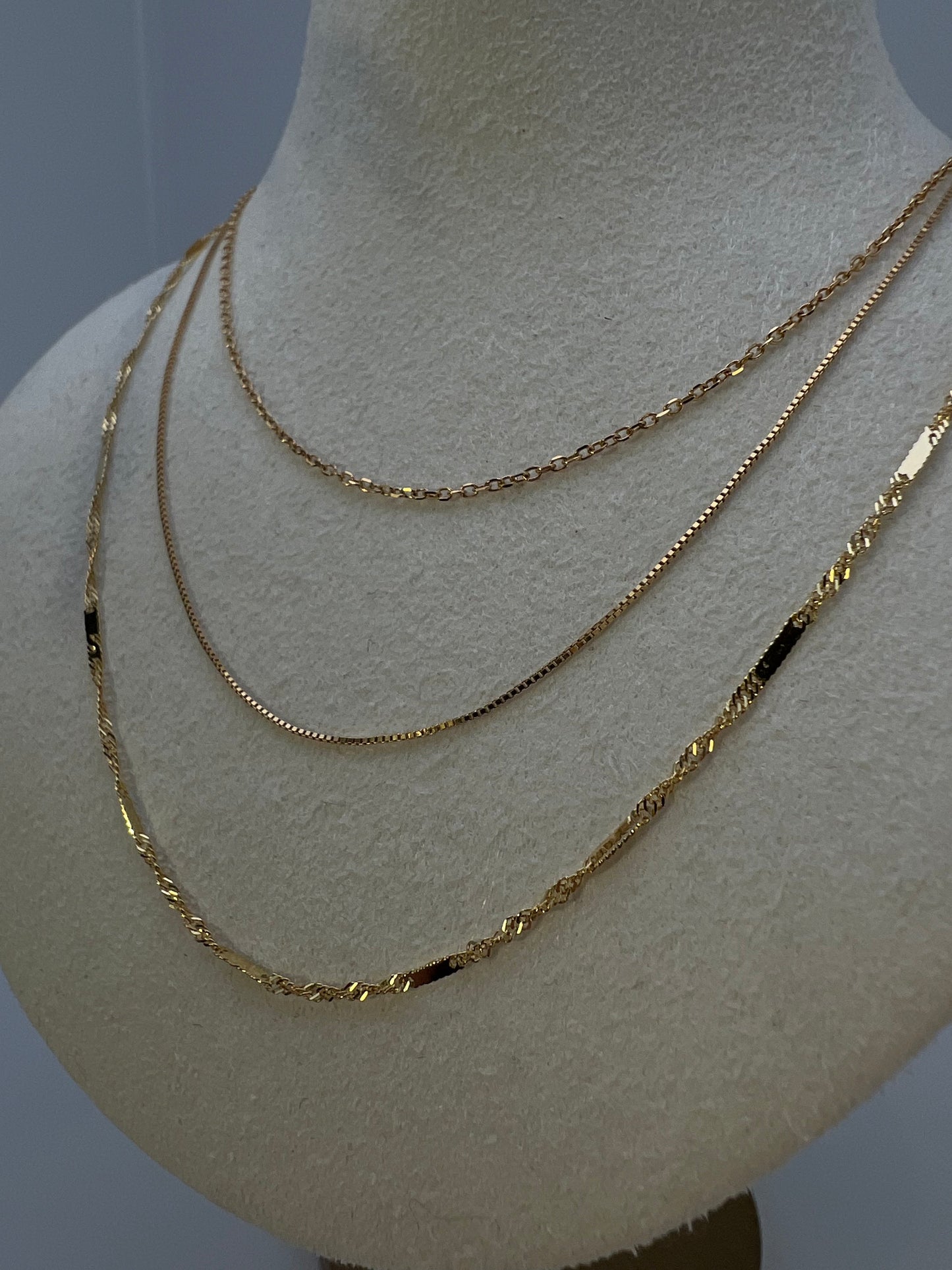 14k Gold Chain Necklace Cable Oval/Box/Twisted Singapore /Fancy Twisted Solid/Figaro Yellow Gold (16"-22"), Women Man , Real 14k gold