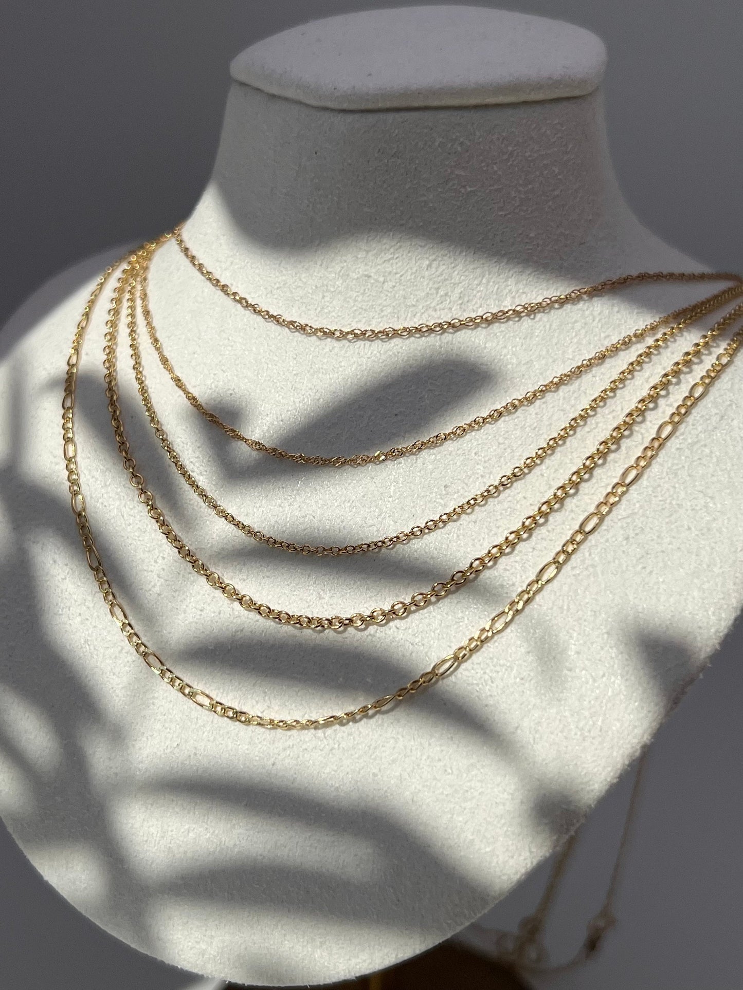 14k Gold Chain Necklace Cable Oval/Box/Twisted Singapore /Fancy Twisted Solid/Figaro Yellow Gold (16"-22"), Women Man , Real 14k gold