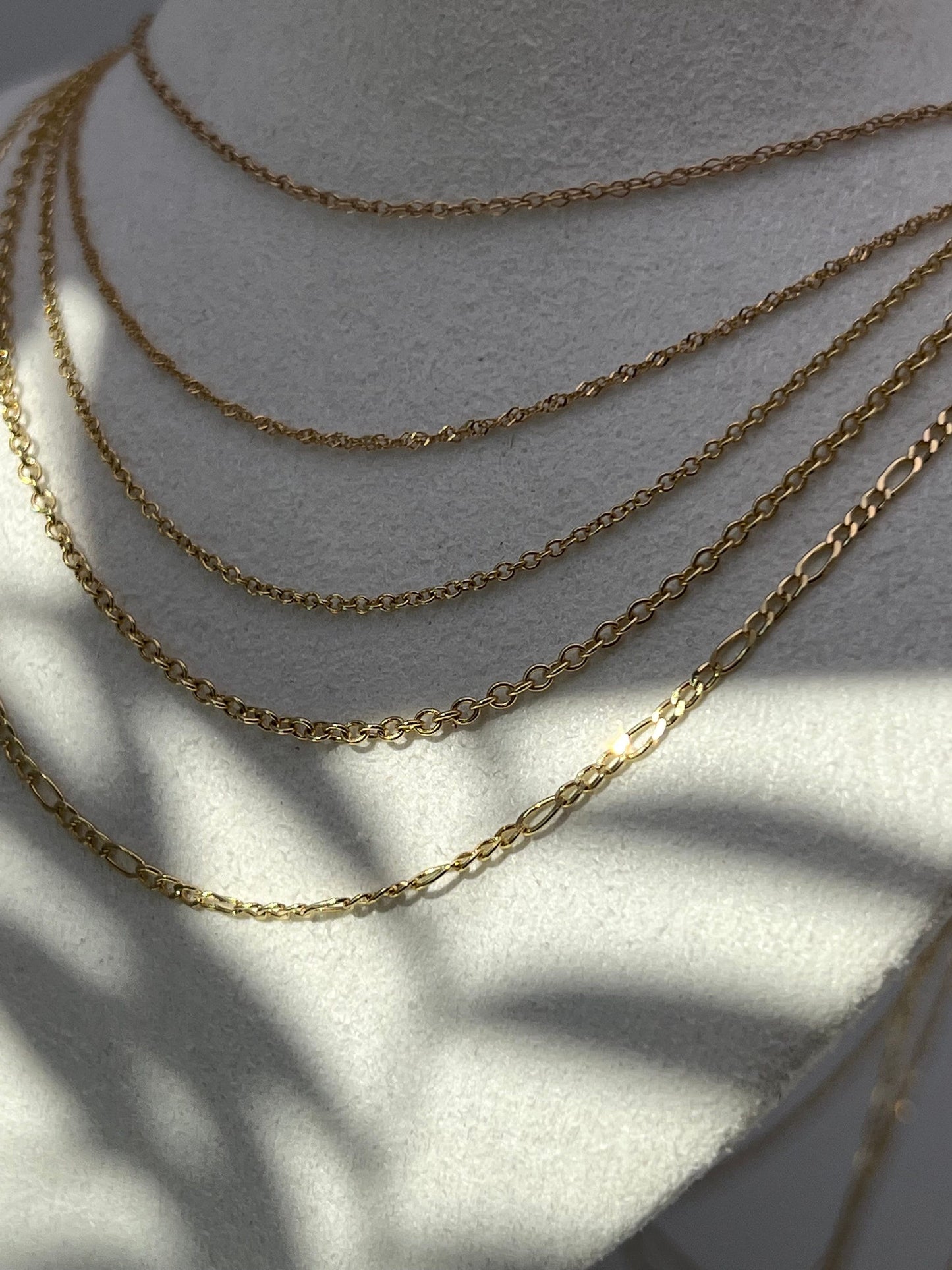 14k Gold Chain Necklace Cable Oval/Box/Twisted Singapore /Fancy Twisted Solid/Figaro Yellow Gold (16"-22"), Women Man , Real 14k gold