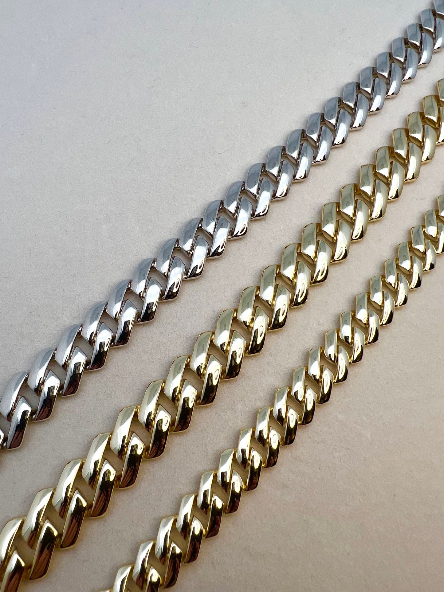 Miami Cuban Royal Curb Link Box Chain Necklace Solid Sterling Silver 925 or 14k Yellow Gold Tone for Men/Women